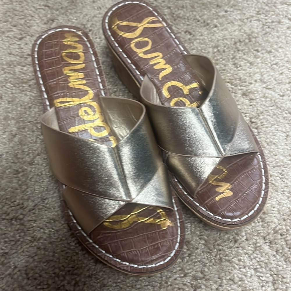 Sam Edelman Remini Platform Sandals Wedge Gold Size 7
